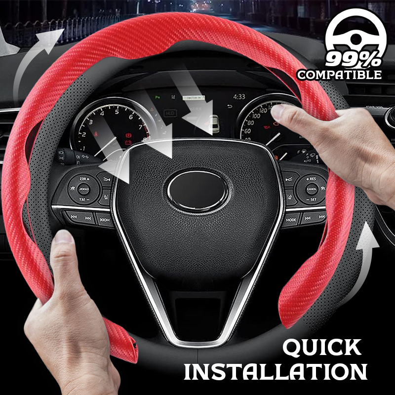 Nexi Customized Car Logo Breathable Ultra-thin 5D Leather & Carbon Car Steering Wheel Cover Universal Fit