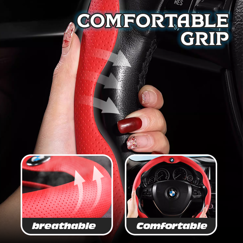 AU Nexi Customized Car Logo Breathable Ultra-thin 5D Leather & Carbon Car Steering Wheel Cover Universal Fit