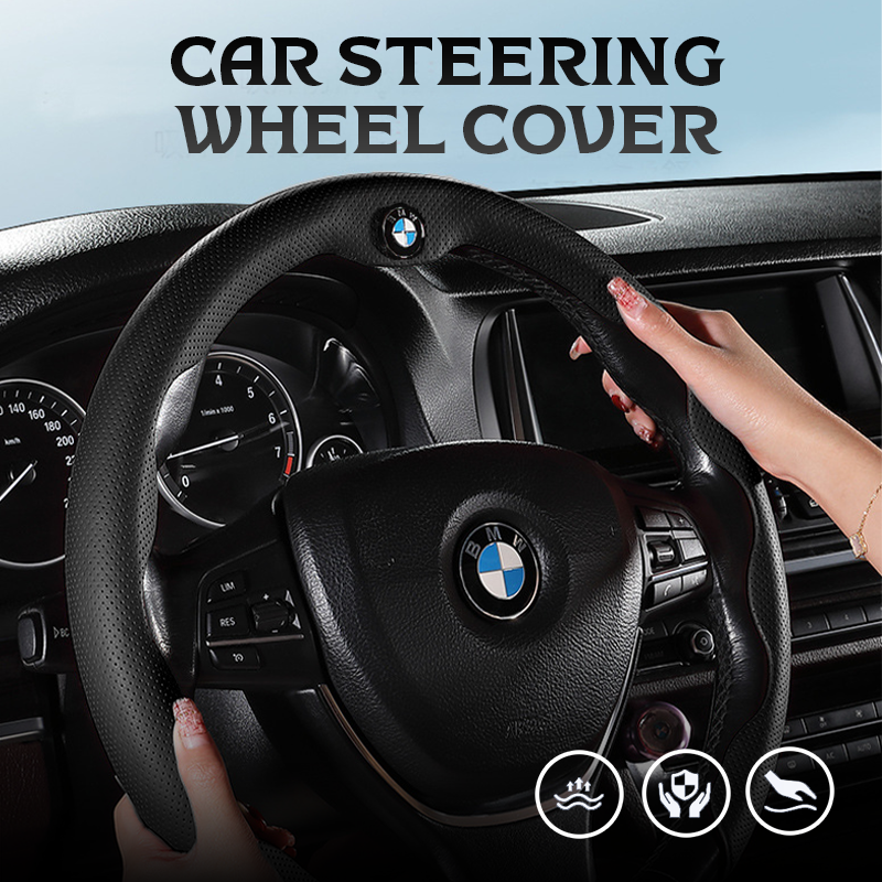 AU Nexi Customized Car Logo Breathable Ultra-thin 5D Leather & Carbon Car Steering Wheel Cover Universal Fit