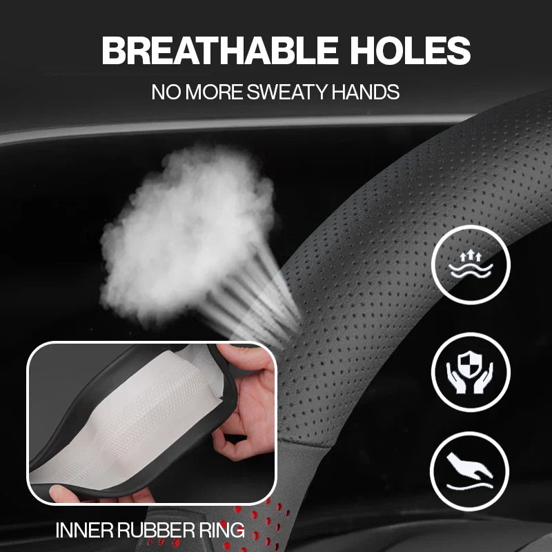 Gripex 2025 UltraGrip Breathable Leather Steering Wheel Cover | Anti-Slip, Universal Fit