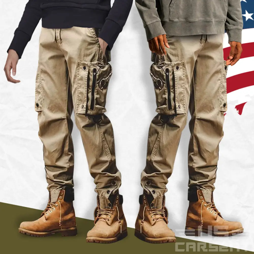 Flexible Comfortable Spacious Pocket Design Men Cargo Pants Set 2 ( X Khaki)