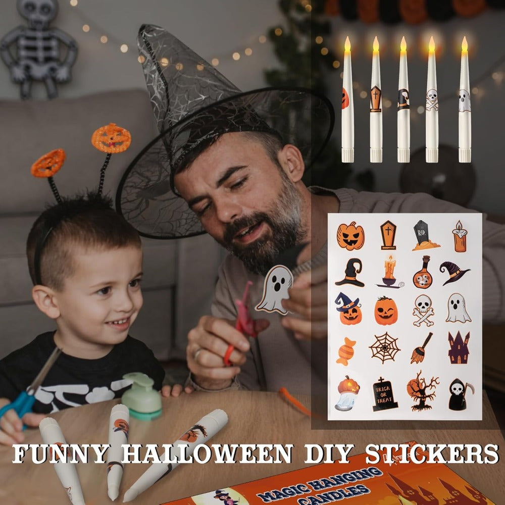 20pcs Floating Halloween Candles with Wand Remote – Flickering Flameless Hanging Decorations