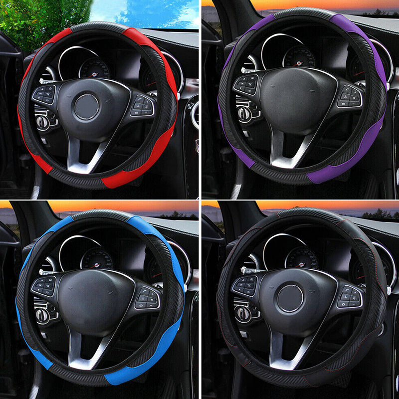 Microfiber Leather Anti-Slip Car Steering Wheel Cover Universal Fit